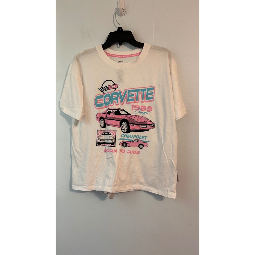 GM Official Licensed Corvette 1989 Coupe Pajama Set White Pink Grey Medium